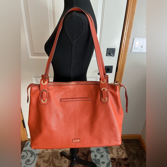 Lodis Handbags - New Lodis Texas leather Amanda 100% leather oversized work tote purse. Orange